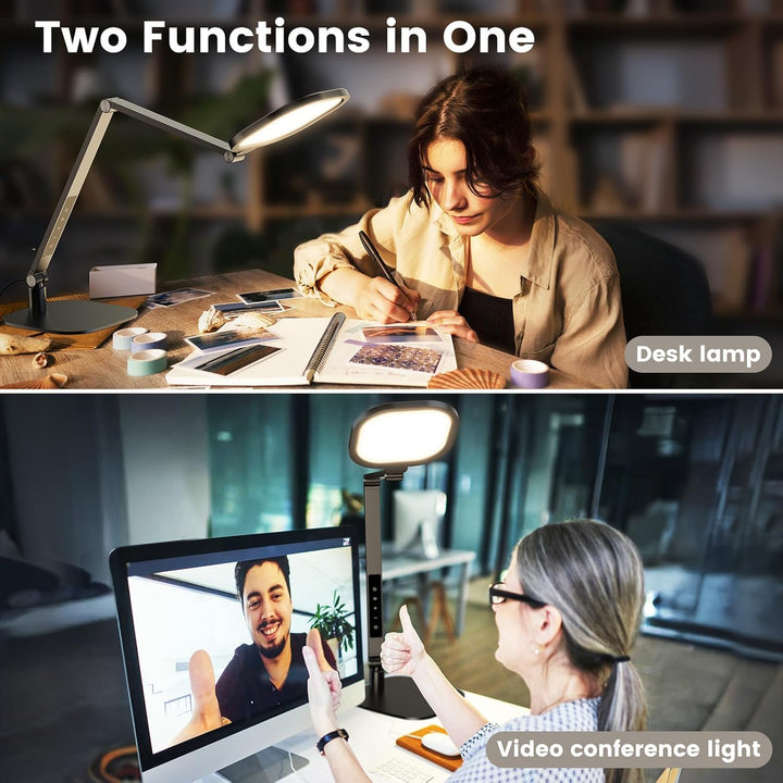 LED Desk Lamp for Home Office, 15W Computer Zoom Lighting with Swing Arm, Memory & Timer Function, Dimmable Desktop Ring Light for Video Calls, Conference, Reading, Streaming, Podcasting, Black - Just Closeouts Canada Inc.