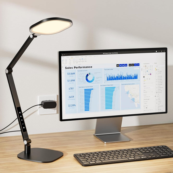 LED Desk Lamp for Home Office, 15W Computer Zoom Lighting with Swing Arm, Memory & Timer Function, Dimmable Desktop Ring Light for Video Calls, Conference, Reading, Streaming, Podcasting, Black - Just Closeouts Canada Inc.