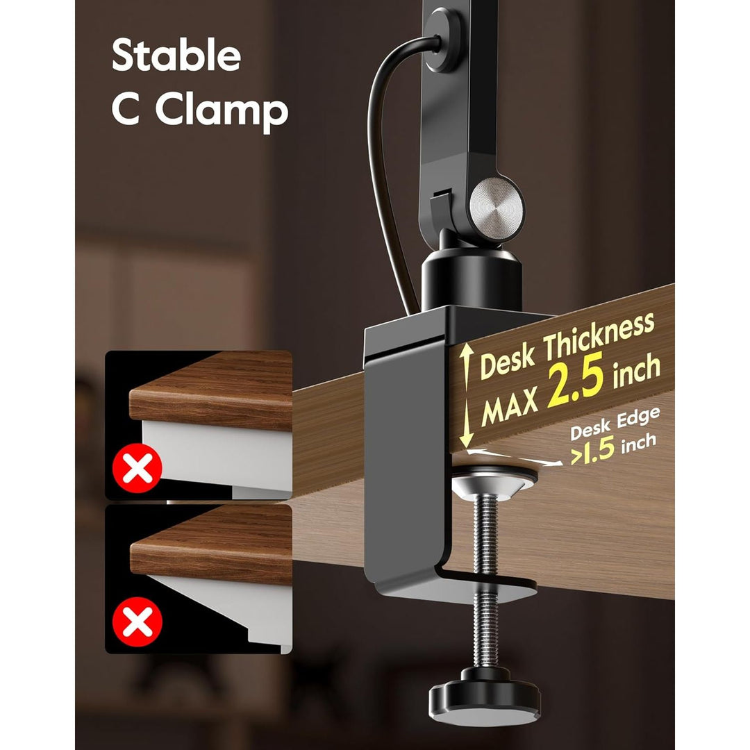 LED Desk Lamp for Home Office, 15W Computer Zoom Lighting with Swing Arm, Memory & Timer Function, Dimmable Desktop Ring Light for Video Calls, Conference, Reading, Streaming, Podcasting, Black - Just Closeouts Canada Inc.
