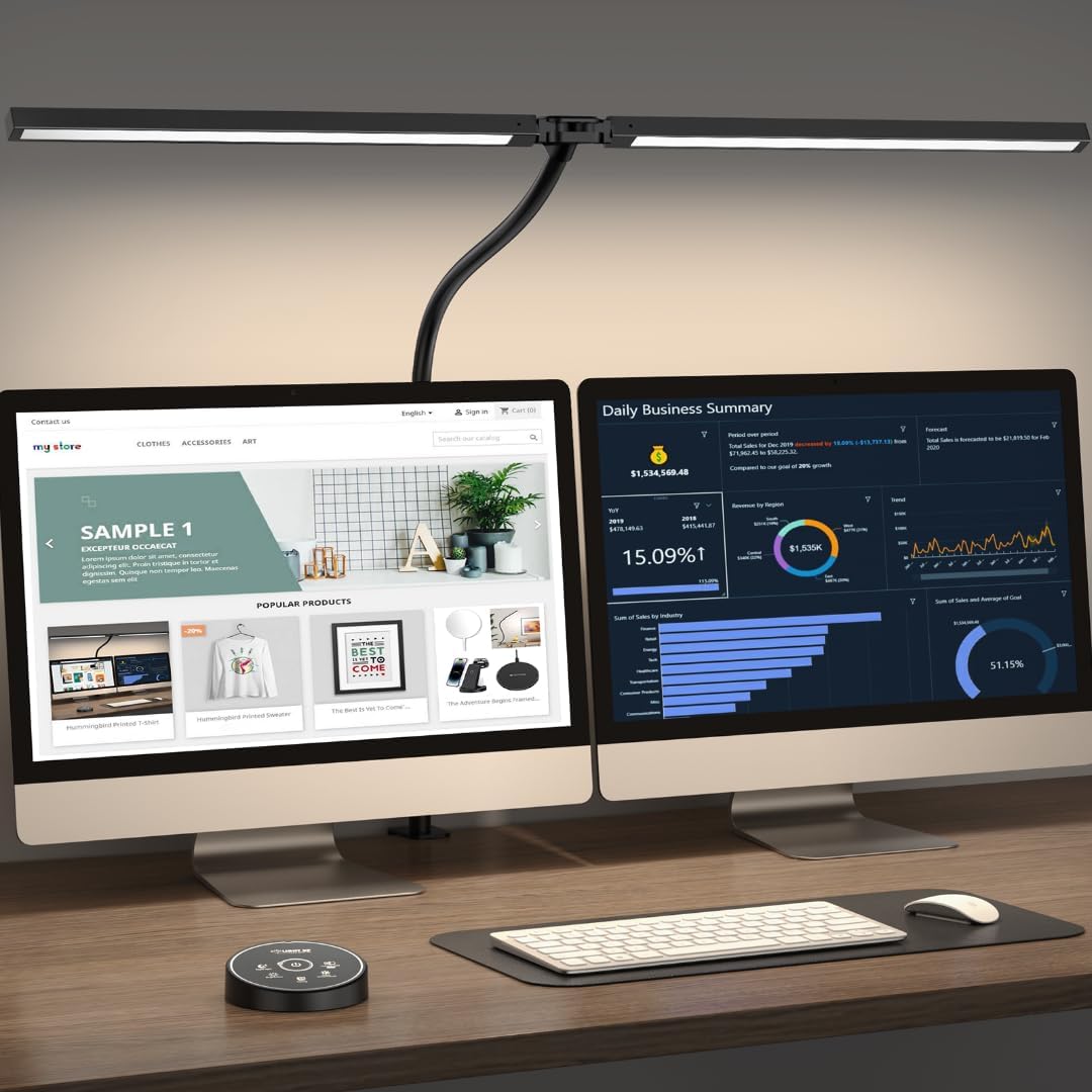 Led Desk Lamp for Office Home - Eye Caring Architect lamp with Clamp,Dual Screen Computer Monitor Gooseneck Smart Light: 24W 5 Color Flexible Adjustable Lighting Table Lamp for Study Drafting - Just Closeouts Canada Inc.