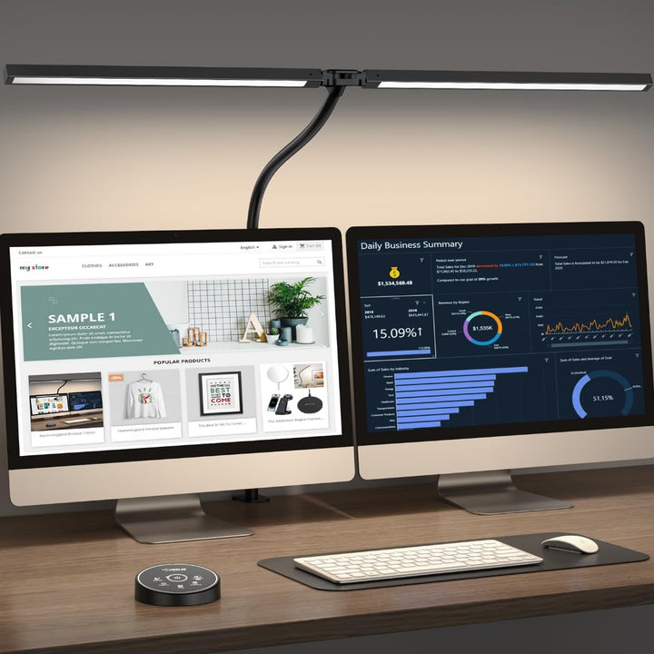 Led Desk Lamp for Office Home - Eye Caring Architect lamp with Clamp,Dual Screen Computer Monitor Gooseneck Smart Light: 24W 5 Color Flexible Adjustable Lighting Table Lamp for Study Drafting - Just Closeouts Canada Inc.