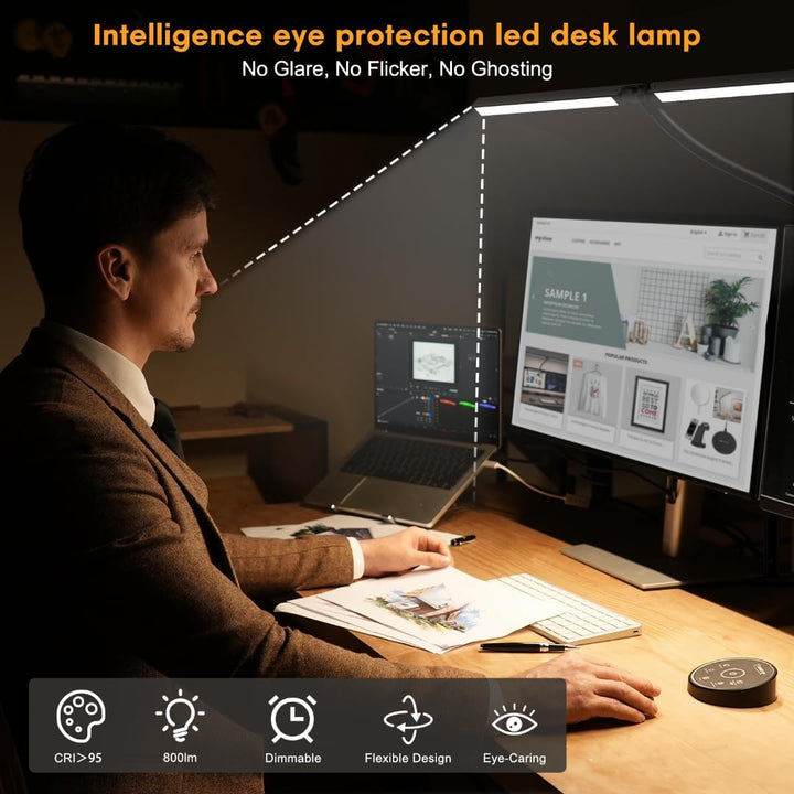 Led Desk Lamp for Office Home - Eye Caring Architect lamp with Clamp,Dual Screen Computer Monitor Gooseneck Smart Light: 24W 5 Color Flexible Adjustable Lighting Table Lamp for Study Drafting - Just Closeouts Canada Inc.