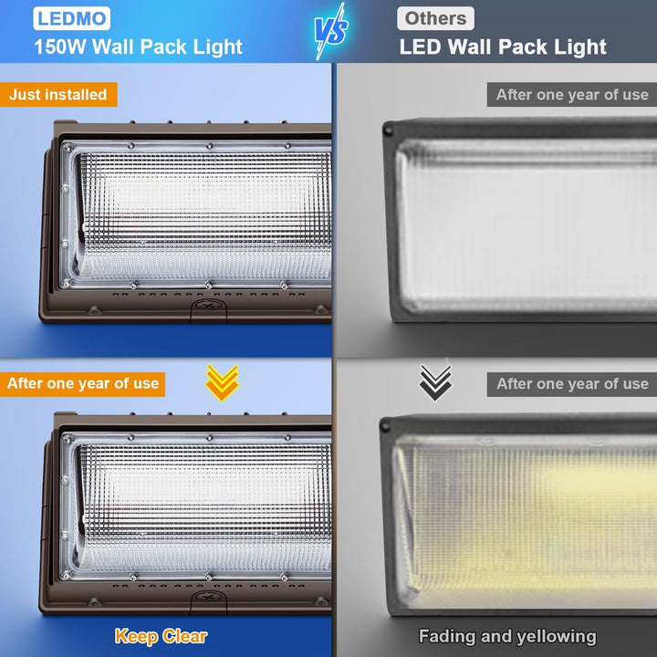 LEDMO 150W LED Wall Pack with Photocell Dusk to Dawn 5000K Waterproof Commercial Outdoor Light Fixture 21000lm 100 - 277V Equivalent,Energy Save Flood Lights for Building,Yard,Warehouse,Garage - Just Closeouts Canada Inc.