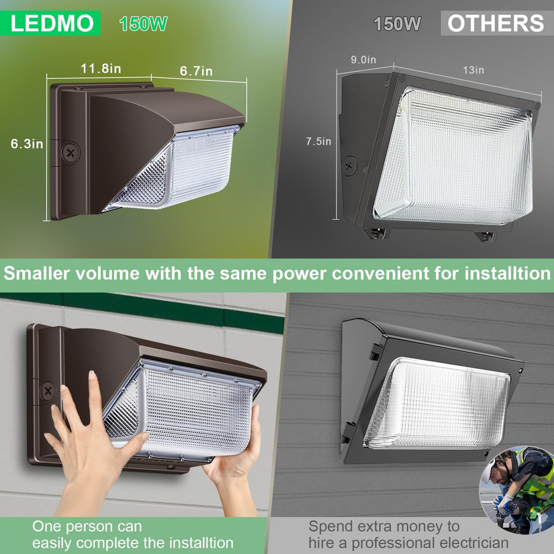 LEDMO LED Wall Pack Light 150w Waterproof Ultra Bright Outdoor Lights Wall Mount 5000K 21000lm Commercial and Industrial Security Flood Lights Exterior Lighting Fixture 100 - 277V Equivalent Energy Save - Just Closeouts Canada Inc.