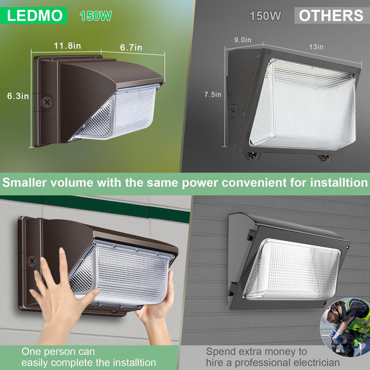 LEDMO LED Wall Pack Light 150w Waterproof Ultra Bright Outdoor Lights Wall Mount 5000K 21000lm Commercial and Industrial Security Flood Lights Exterior Lighting Fixture 100 - 277V Equivalent Energy Save - Just Closeouts Canada Inc.