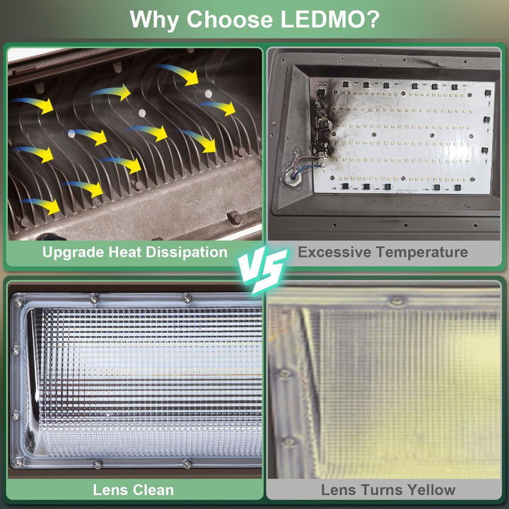 LEDMO LED Wall Pack Light 150w Waterproof Ultra Bright Outdoor Lights Wall Mount 5000K 21000lm Commercial and Industrial Security Flood Lights Exterior Lighting Fixture 100 - 277V Equivalent Energy Save - Just Closeouts Canada Inc.