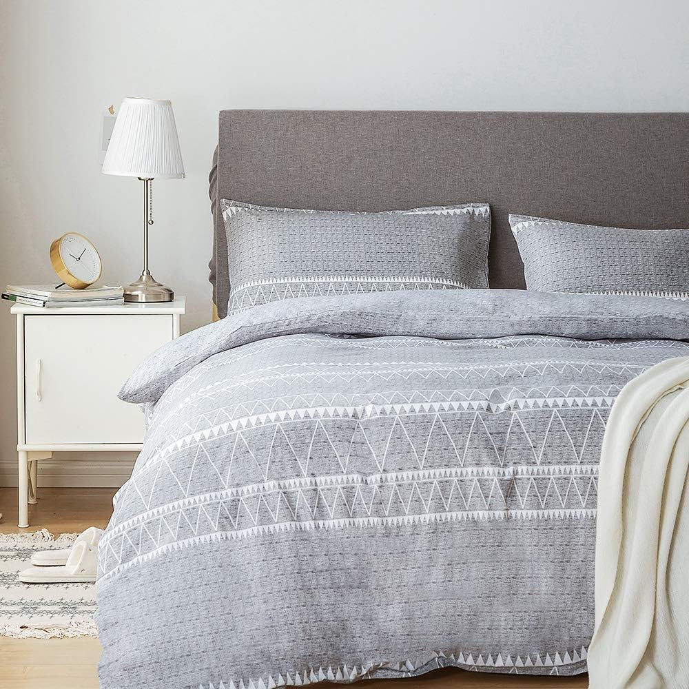 Lekesky Duvet Cover Queen, Microfiber Comforter Queen Set, 3 Pieces Breathable Queen Bedding Sets with Zipper Closure and Corner Ties, Grey Striped - Just Closeouts Canada Inc.