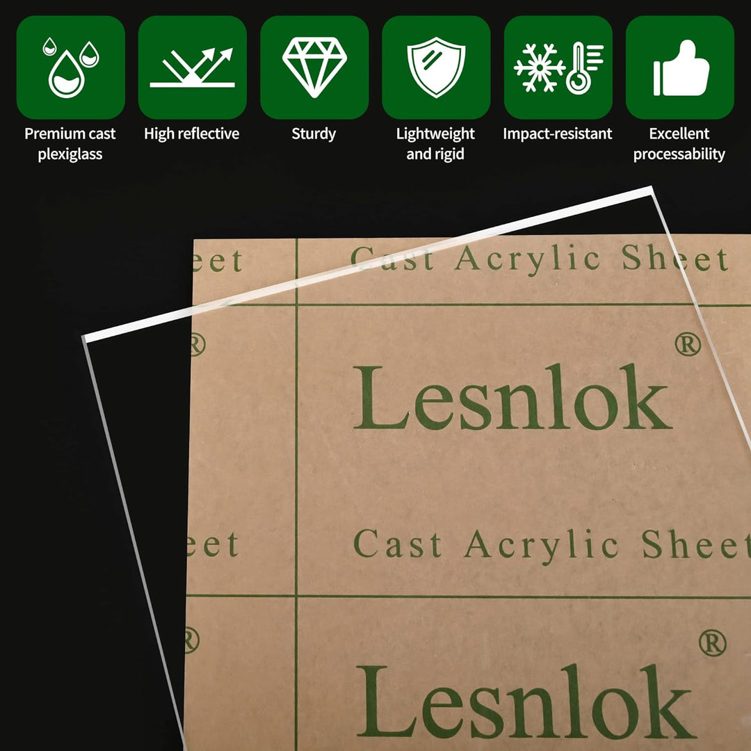 Lesnlok 2 Pieces 12 x 16 Acrylic Sheet 1/4 inch Thick 6mm Clear Plexiglass Sheet, for Sign,Craft, Photo Frame, DIY Display Projects… (2, 12 x 16 x 1/4) - Just Closeouts Canada Inc.