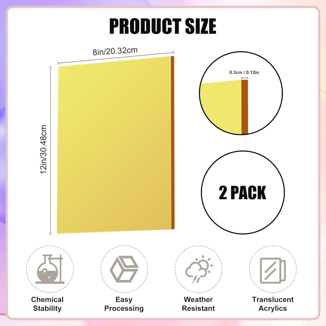Lesnlok Yellow Acrylic Sheets 1/8 inch Thick 3mm 2 Pack 8 x 12 Clear Yellow Plexiglass Sheets,for Sign,Craft,Painting,Laser Cutting,DIY Display Projects… (2, yellow, 8"x 12") - Just Closeouts Canada Inc.