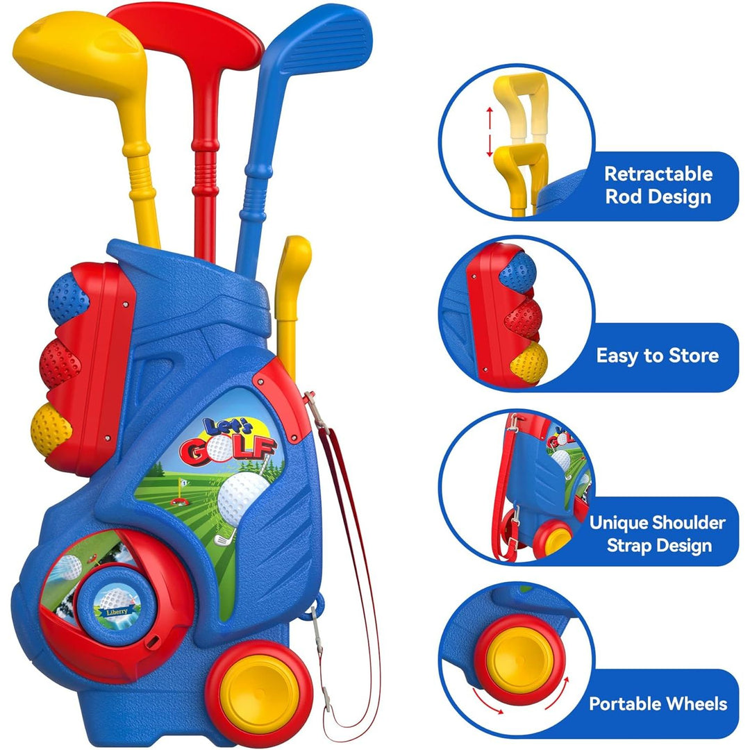 Liberry Toddler Golf Set, Upgraded Kids Golf Cart with Unique Shoulder Strap Design, Indoor Outdoor Golf Toys for Boys Girls Aged 2 - 5 Years Old, Blue - Just Closeouts Canada Inc.