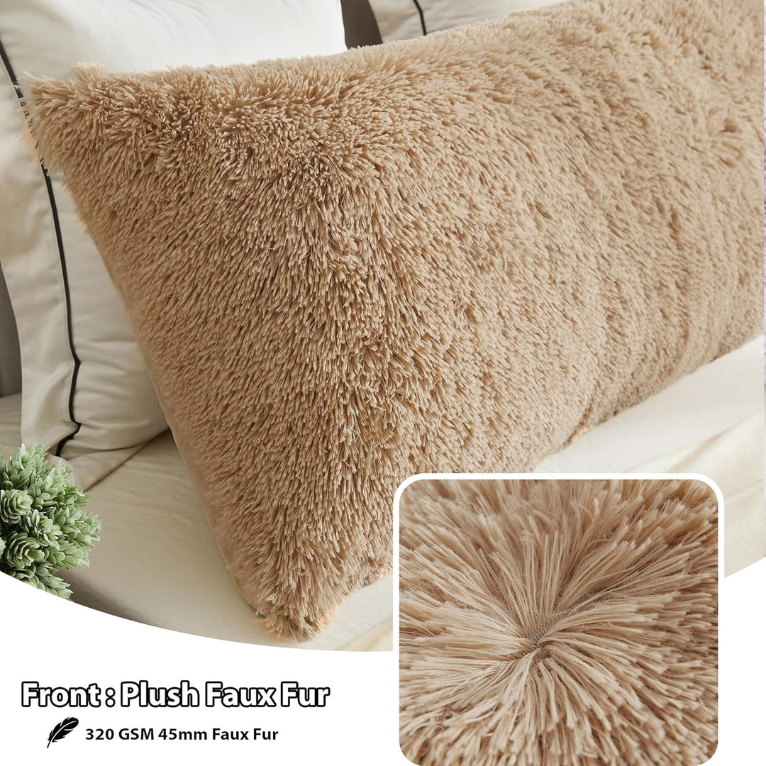 LIFEREVO Body Pillow Cover with Zipper Closure,Luxury Shaggy Ultra Soft Plush Faux Fur Pillowcase 20"x54" for Bed Couch,Microfiber Long Pillowshams for Adults Pregnant Women/Mother/Wife(Khaki) - Just Closeouts Canada Inc.
