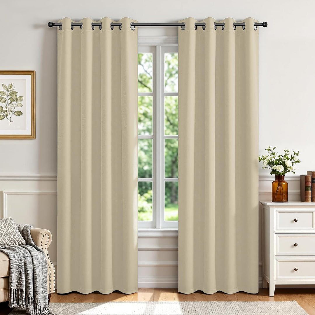 Light Beige Blackout Grommet Curtains, 2 Panels, 52 x 72 in - Just Closeouts Canada Inc.X0045A1P3X