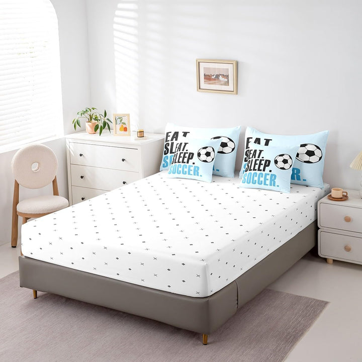 Light Blue Soccer Twin 7-Piece Comforter and Sheet Set - Just Closeouts Canada Inc.X004HSM2TT