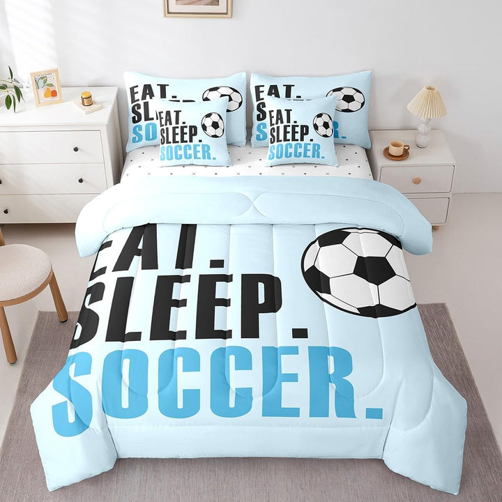 Light Blue Soccer Twin 7-Piece Comforter and Sheet Set - Just Closeouts Canada Inc.X004HSM2TT
