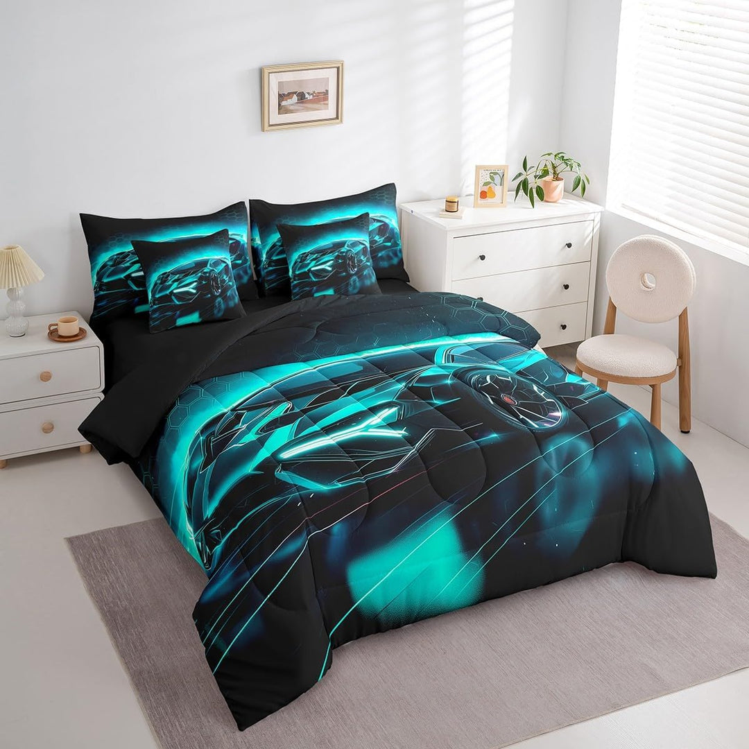 Light Blue Sports Car Full 7-Piece Comforter & Sheet Set - Just Closeouts Canada Inc.X004YNGSBF