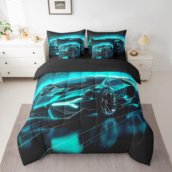 Light Blue Sports Car Full 7-Piece Comforter & Sheet Set - Just Closeouts Canada Inc.X004YNGSBF