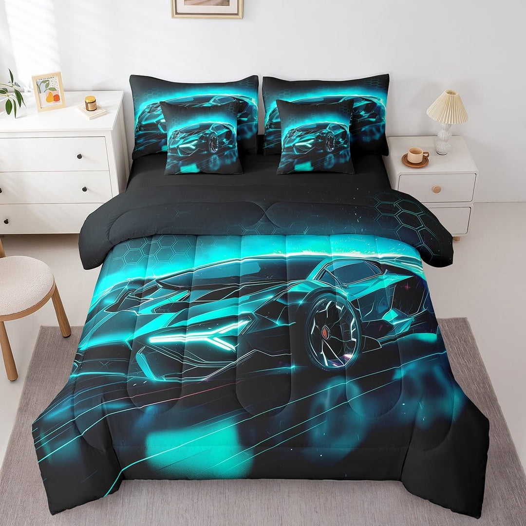 Light Blue Sports Car Full 7-Piece Comforter & Sheet Set - Just Closeouts Canada Inc.X004YNGSBF