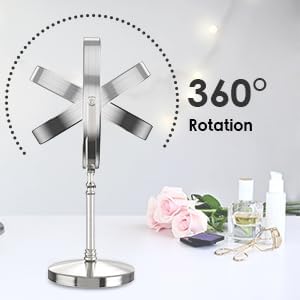 Lighted Makeup Mirror, 8" Rechargeable Double Sided Magnifying Mirror with 3 Colors, 1x/10x 360° Rotation Touch Screen Vanity Mirror, Brightness Adjustable Magnification Cosmetic Light up Mirror - Just Closeouts Canada Inc.