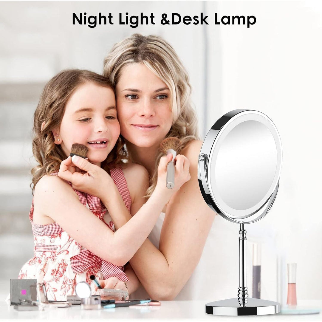 Lighted Makeup Mirror, 8" Rechargeable Double Sided Magnifying Mirror with 3 Colors, 1x/10x 360° Rotation Touch Screen Vanity Mirror, Brightness Adjustable Magnification Cosmetic Light up Mirror - Just Closeouts Canada Inc.