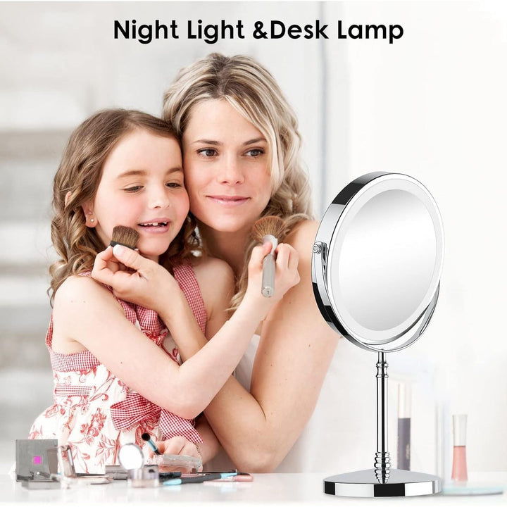Lighted Makeup Mirror, 8" Rechargeable Double Sided Magnifying Mirror with 3 Colors, 1x/10x 360° Rotation Touch Screen Vanity Mirror, Brightness Adjustable Magnification Cosmetic Light up Mirror - Just Closeouts Canada Inc.