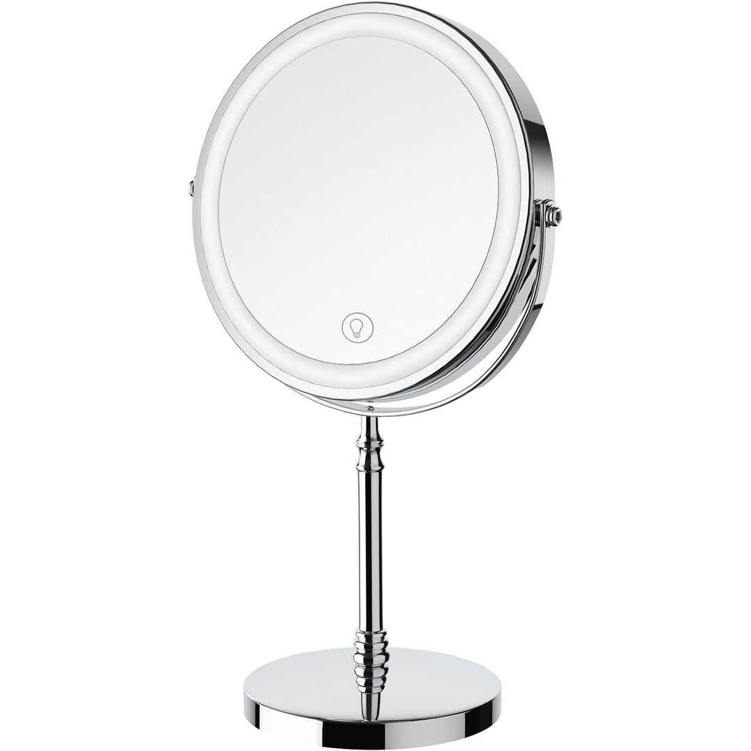 Lighted Makeup Mirror, 8" Rechargeable Double Sided Magnifying Mirror with 3 Colors, 1x/10x 360° Rotation Touch Screen Vanity Mirror, Brightness Adjustable Magnification Cosmetic Light up Mirror - Just Closeouts Canada Inc.