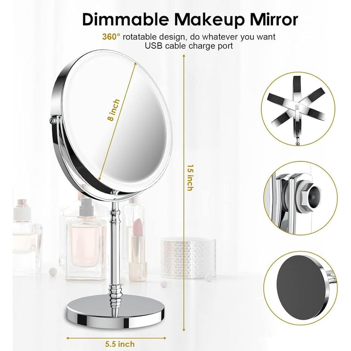 Lighted Makeup Mirror, 8" Rechargeable Double Sided Magnifying Mirror with 3 Colors, 1x/10x 360° Rotation Touch Screen Vanity Mirror, Brightness Adjustable Magnification Cosmetic Light up Mirror - Just Closeouts Canada Inc.
