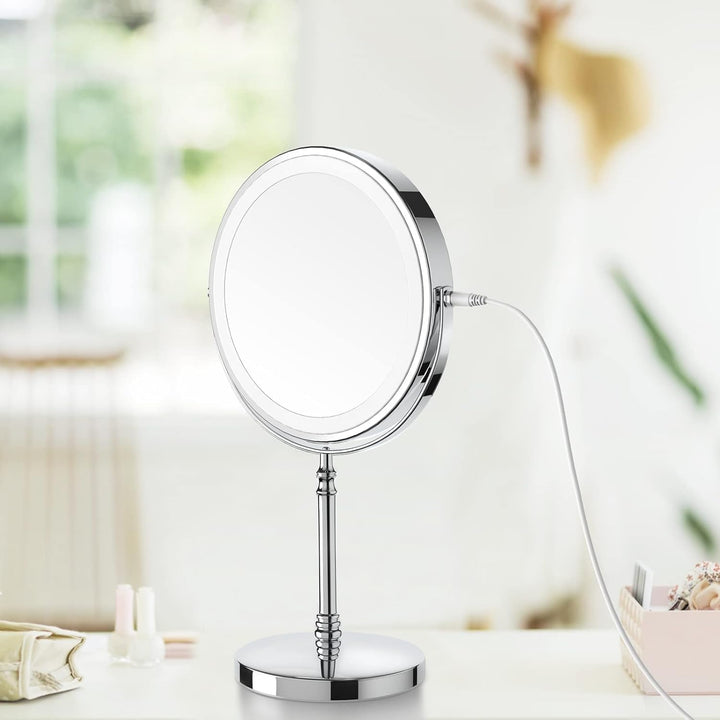 Lighted Makeup Mirror, 8" Rechargeable Double Sided Magnifying Mirror with 3 Colors, 1x/10x 360° Rotation Touch Screen Vanity Mirror, Brightness Adjustable Magnification Cosmetic Light up Mirror - Just Closeouts Canada Inc.
