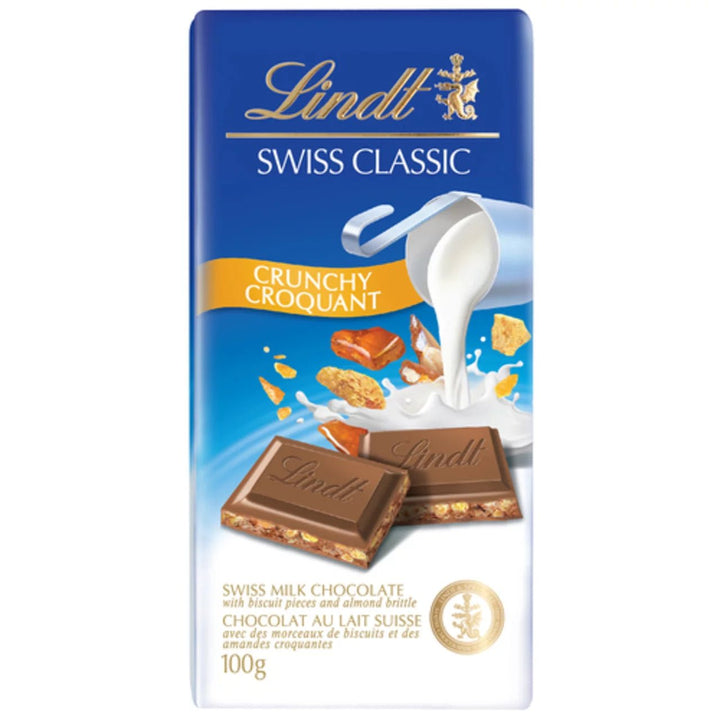 Lindt Swiss Classic Milk Chocolate Bar Crunchy, 100g - Just Closeouts Canada Inc.