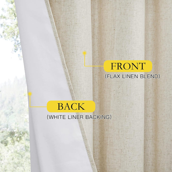 Linen-Blend Blackout Curtains, Natural, 52 x 102 in, 2 Panels - Just Closeouts Canada Inc.