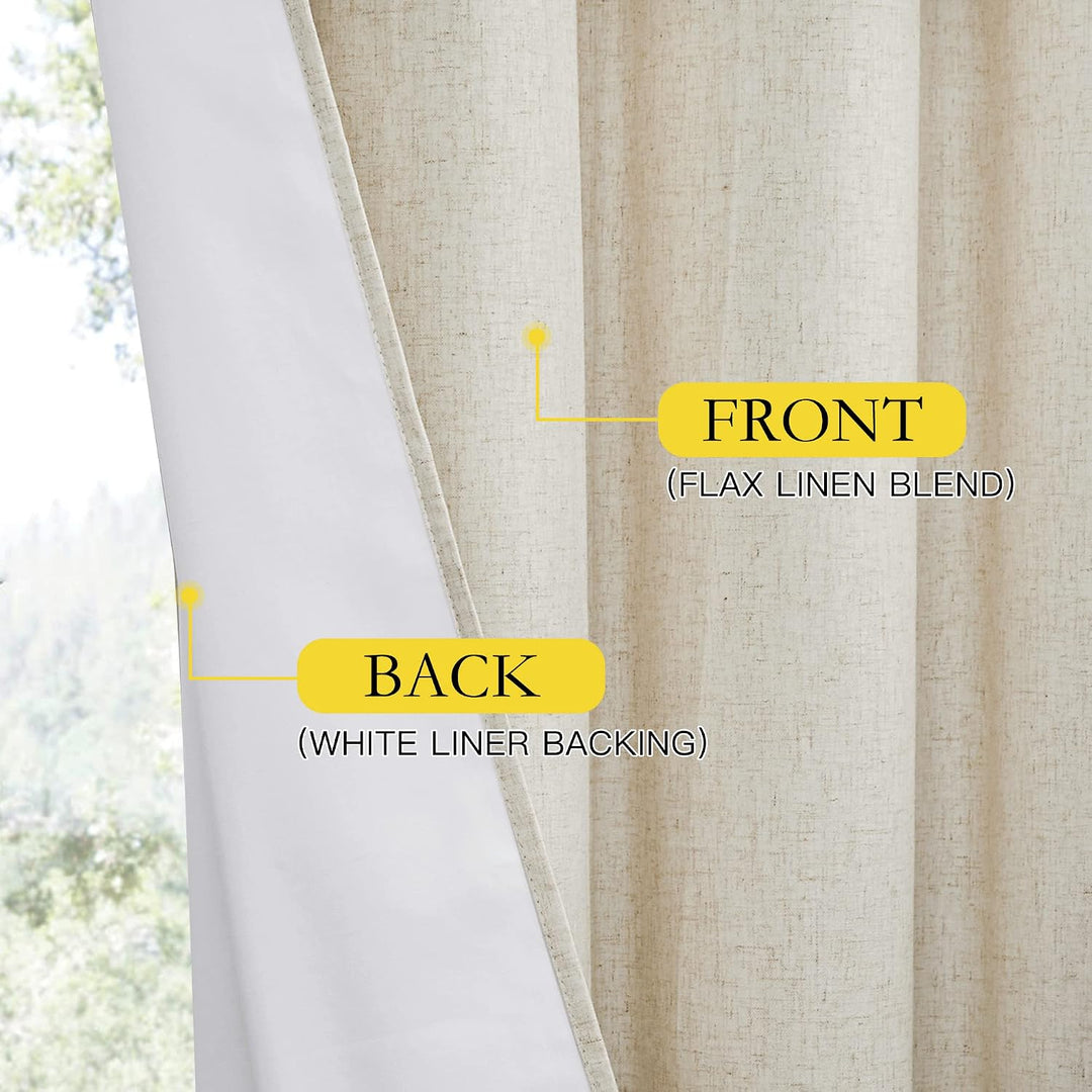 Linen-Blend Blackout Curtains, Natural, 52 x 90 in, 2 Panels - Just Closeouts Canada Inc.