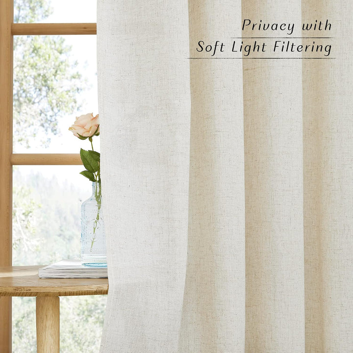 Linen-Blend Semi-Sheer Curtains, Natural, 55 x 90 in, 2 Panels - Just Closeouts Canada Inc.