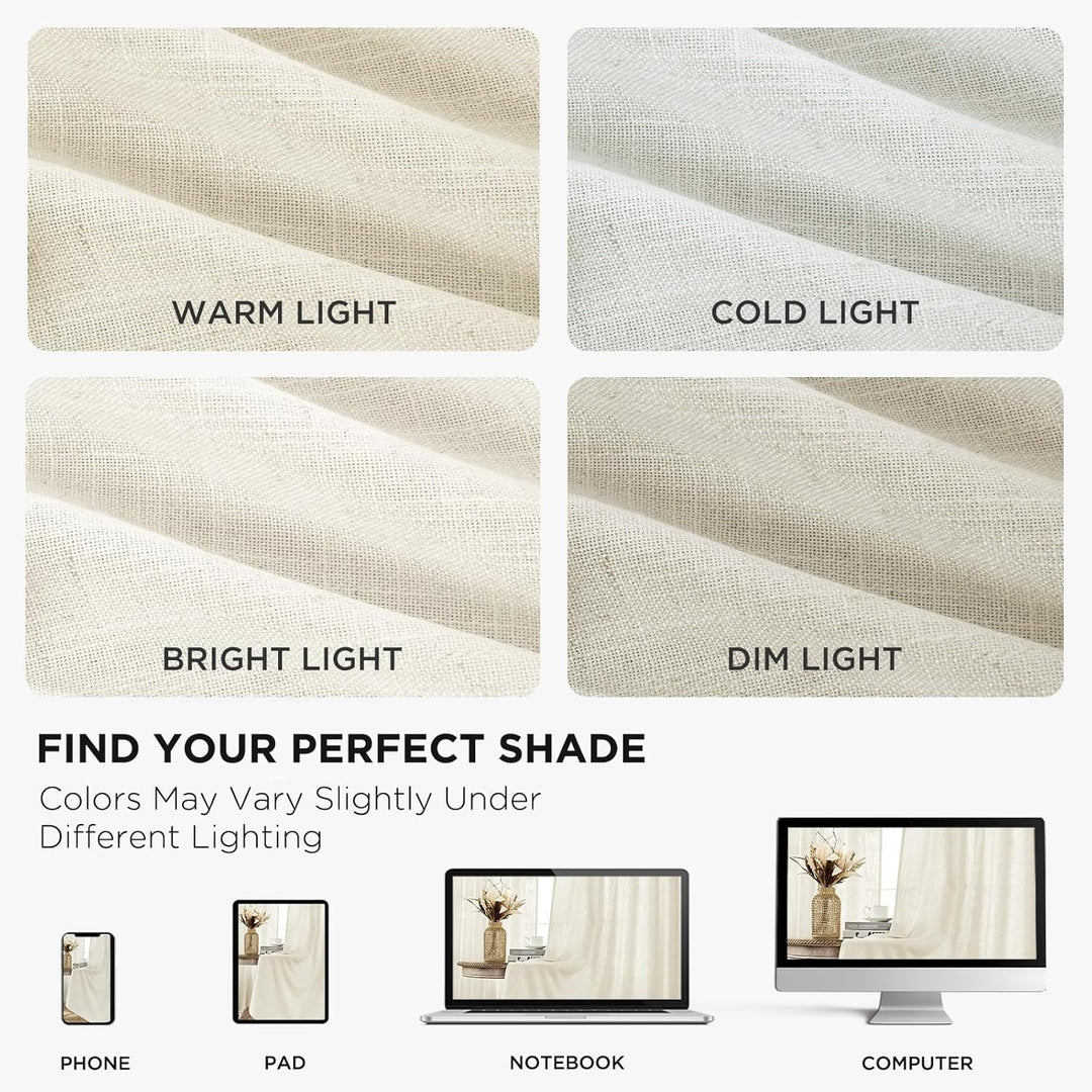Linen Curtains 2 Panel Set,Light Filtering, Ivory on Linen Curtains 96 Inch Drapes for Living Room, Cream Drapes 96 Inches Long Rod Pocket Back Tab Drapes (96" L x 52" W) - Just Closeouts Canada Inc.X003QYTBET