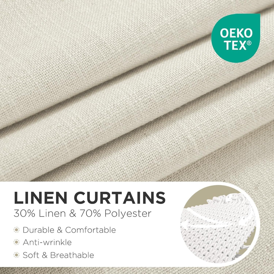 Linen Curtains 2 Panel Set,Light Filtering, Ivory on Linen Curtains 96 Inch Drapes for Living Room, Cream Drapes 96 Inches Long Rod Pocket Back Tab Drapes (96" L x 52" W) - Just Closeouts Canada Inc.X003QYTBET