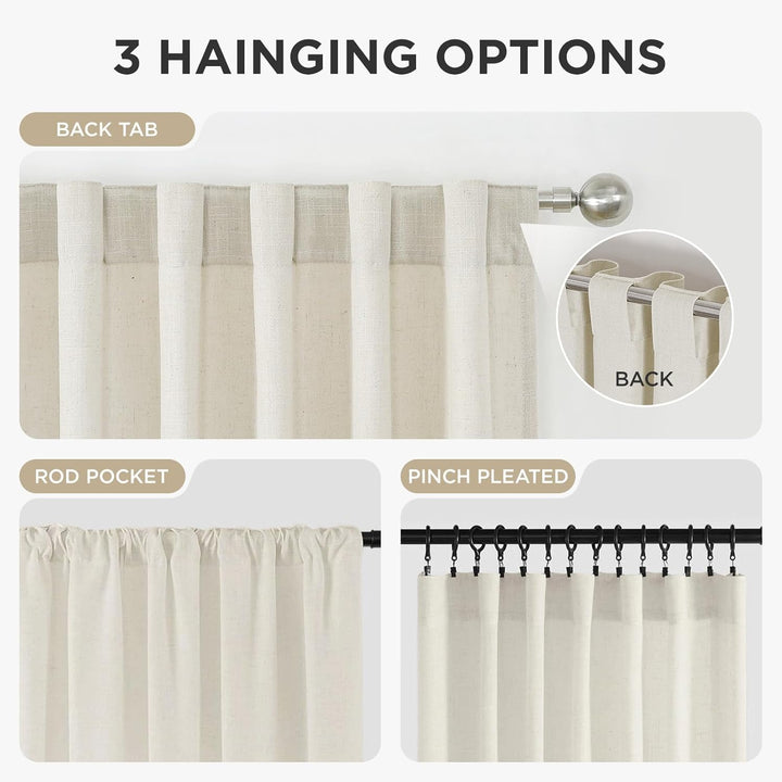 Linen Curtains 2 Panel Set,Light Filtering, Ivory on Linen Curtains 96 Inch Drapes for Living Room, Cream Drapes 96 Inches Long Rod Pocket Back Tab Drapes (96" L x 52" W) - Just Closeouts Canada Inc.X003QYTBET