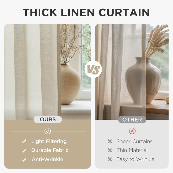 Linen Curtains 2 Panel Set,Light Filtering, Ivory on Linen Curtains 96 Inch Drapes for Living Room, Cream Drapes 96 Inches Long Rod Pocket Back Tab Drapes (96" L x 52" W) - Just Closeouts Canada Inc.X003QYTBET