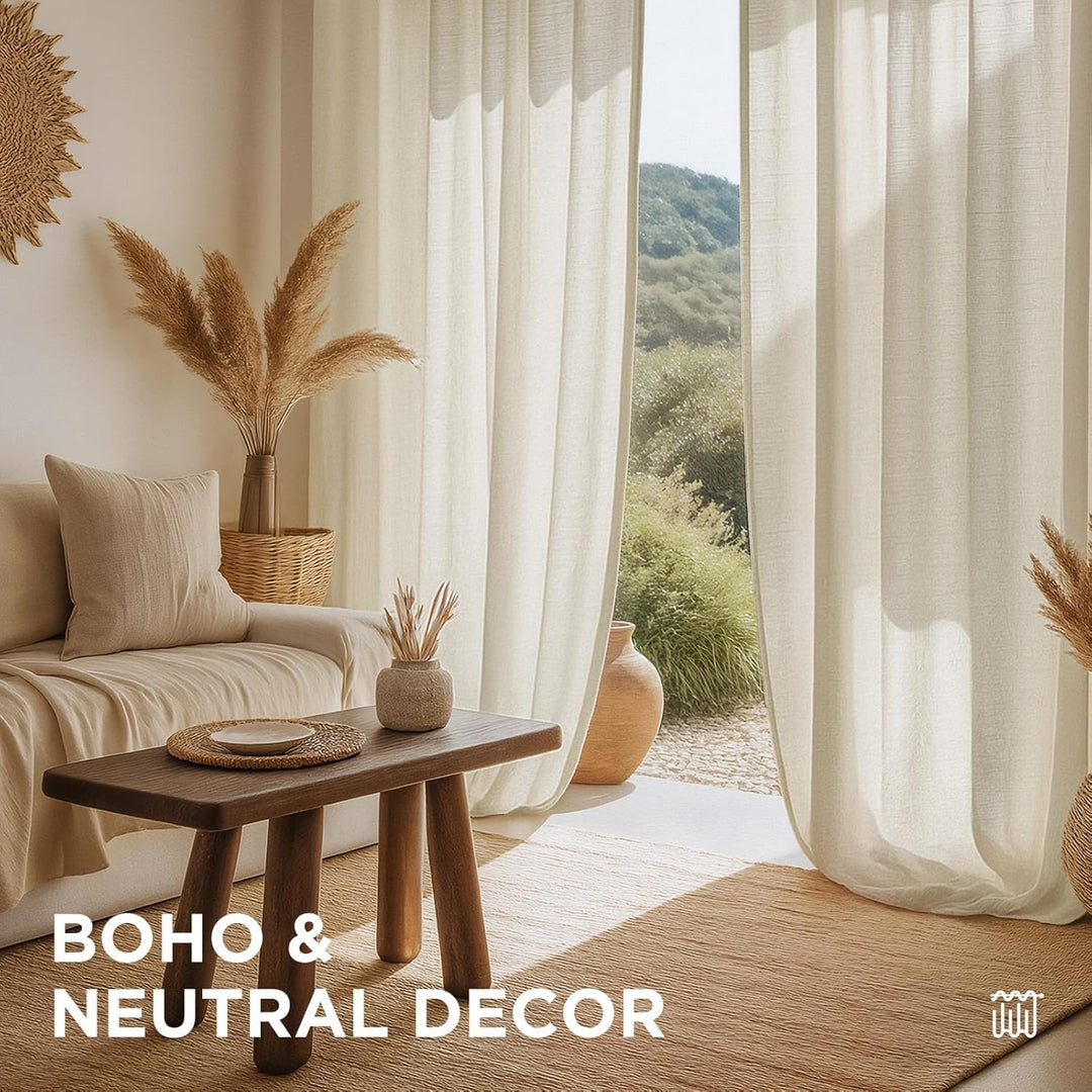 Linen Curtains 2 Panel Set,Light Filtering, Ivory on Linen Curtains 96 Inch Drapes for Living Room, Cream Drapes 96 Inches Long Rod Pocket Back Tab Drapes (96" L x 52" W) - Just Closeouts Canada Inc.X003QYTBET