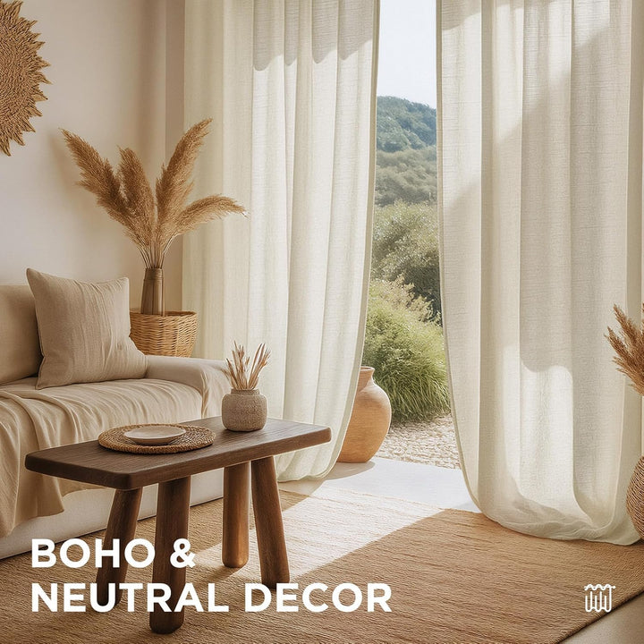 Linen Curtains 2 Panel Set,Light Filtering, Ivory on Linen Curtains 96 Inch Drapes for Living Room, Cream Drapes 96 Inches Long Rod Pocket Back Tab Drapes (96" L x 52" W) - Just Closeouts Canada Inc.X003QYTBET