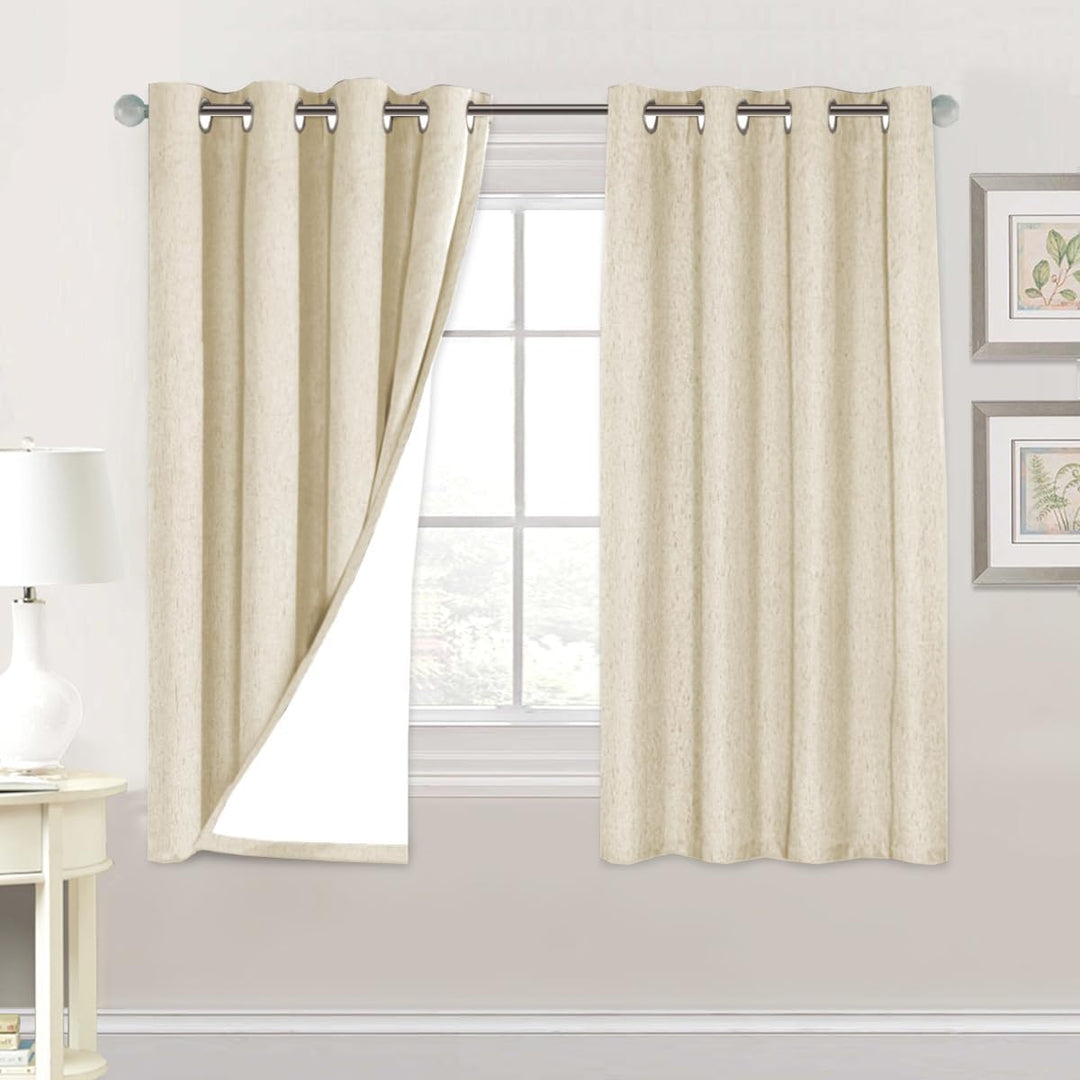 Linen-Look Blackout Curtains, Bleached Sand, 52 x 63 in, 2 Panels - Just Closeouts Canada Inc.