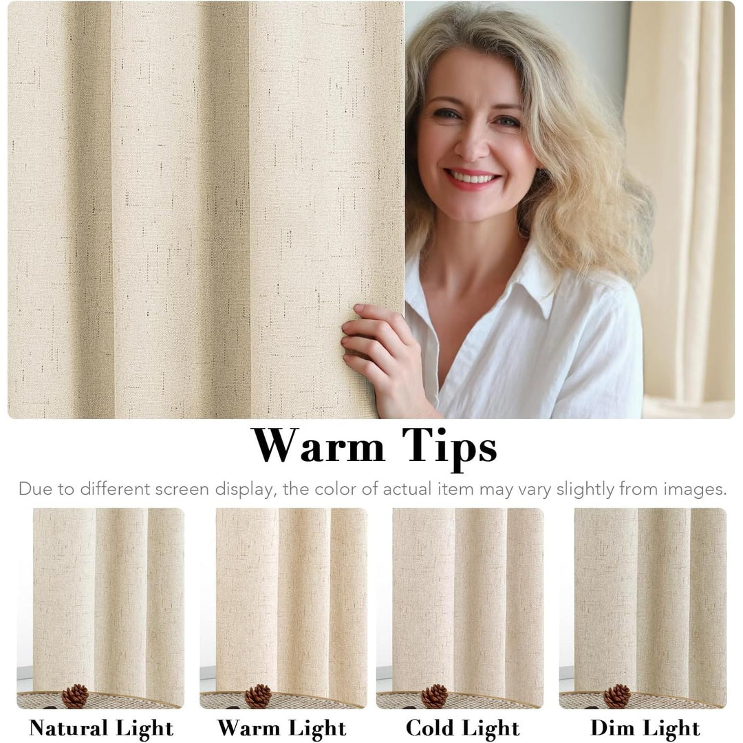 Linen-Look Blackout Curtains, Bleached Sand, 52 x 84 in, 2 Panels - Just Closeouts Canada Inc.