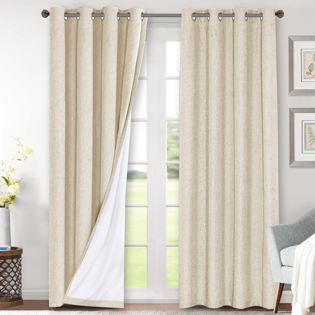 Linen-Look Blackout Curtains, Bleached Sand, 52 x 84 in, 2 Panels - Just Closeouts Canada Inc.