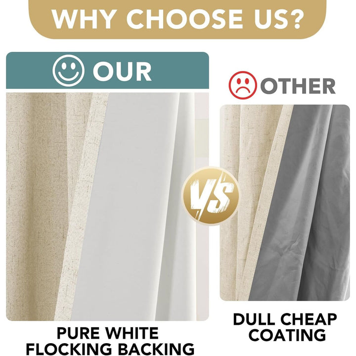 Linen-Look Blackout Curtains, Bleached Sand, 52 x 84 in, 2 Panels - Just Closeouts Canada Inc.