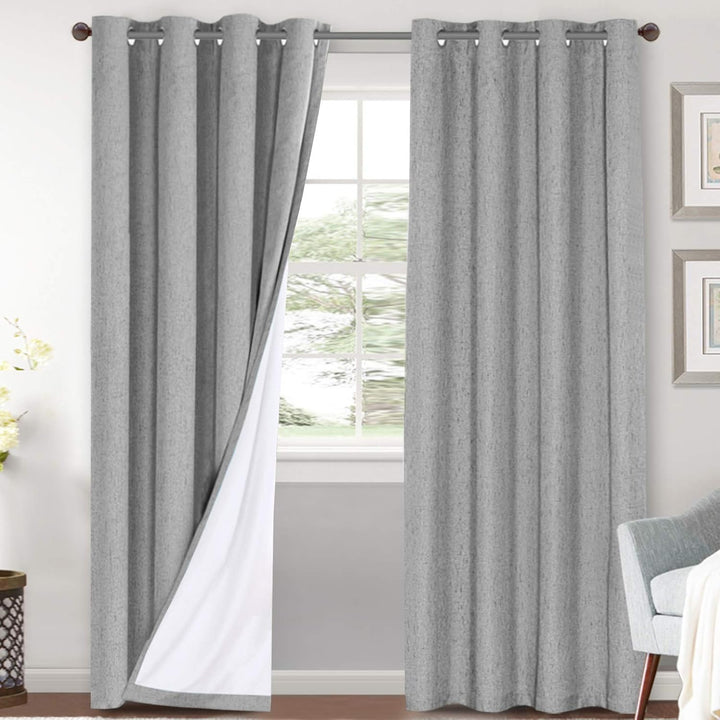Linen-Look Blackout Curtains, Dove Grey, 52 x 84 in, 2 Panels - Just Closeouts Canada Inc.