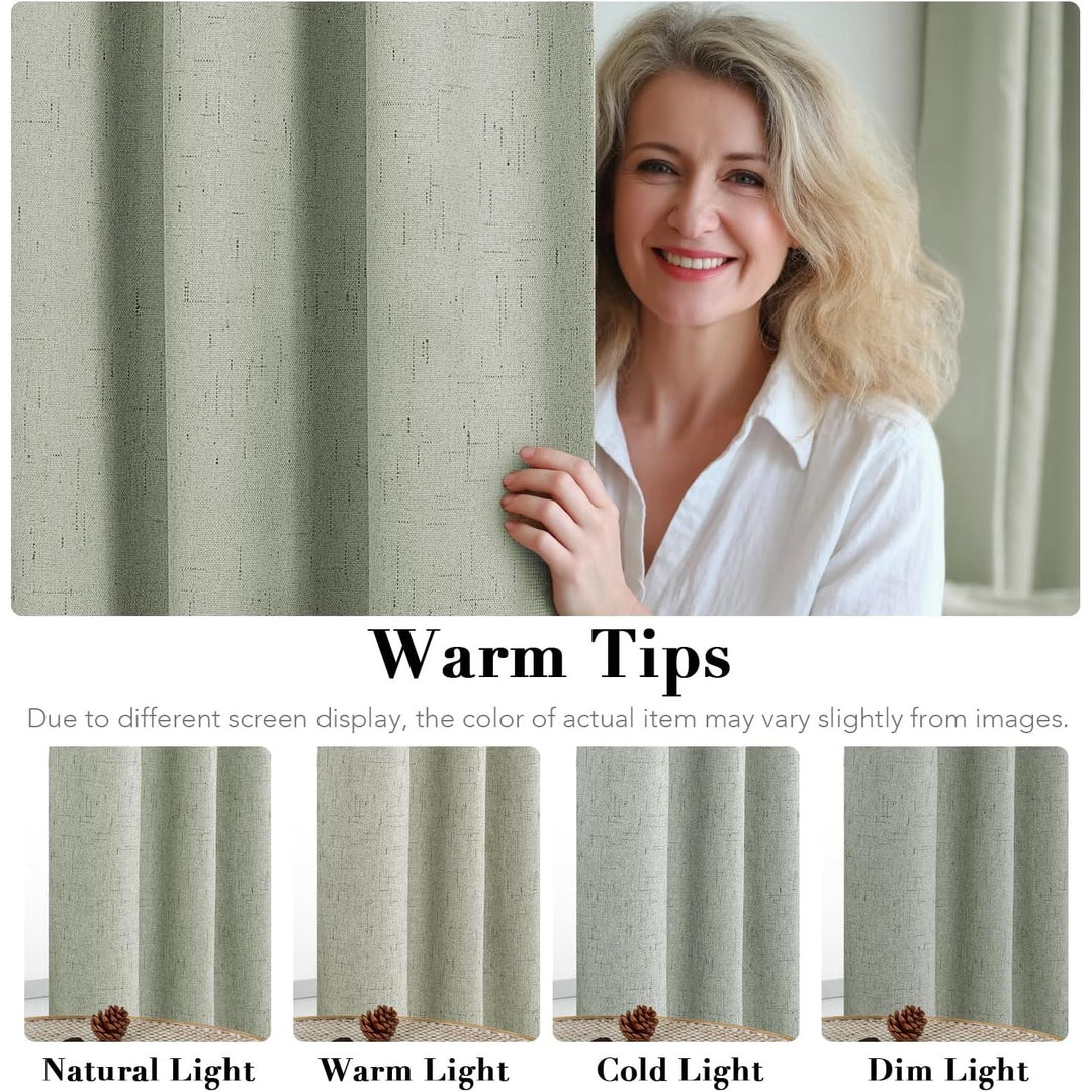 Linen-Look Blackout Curtains, Sage, 52 x 63 in, 2 Panels - Just Closeouts Canada Inc.
