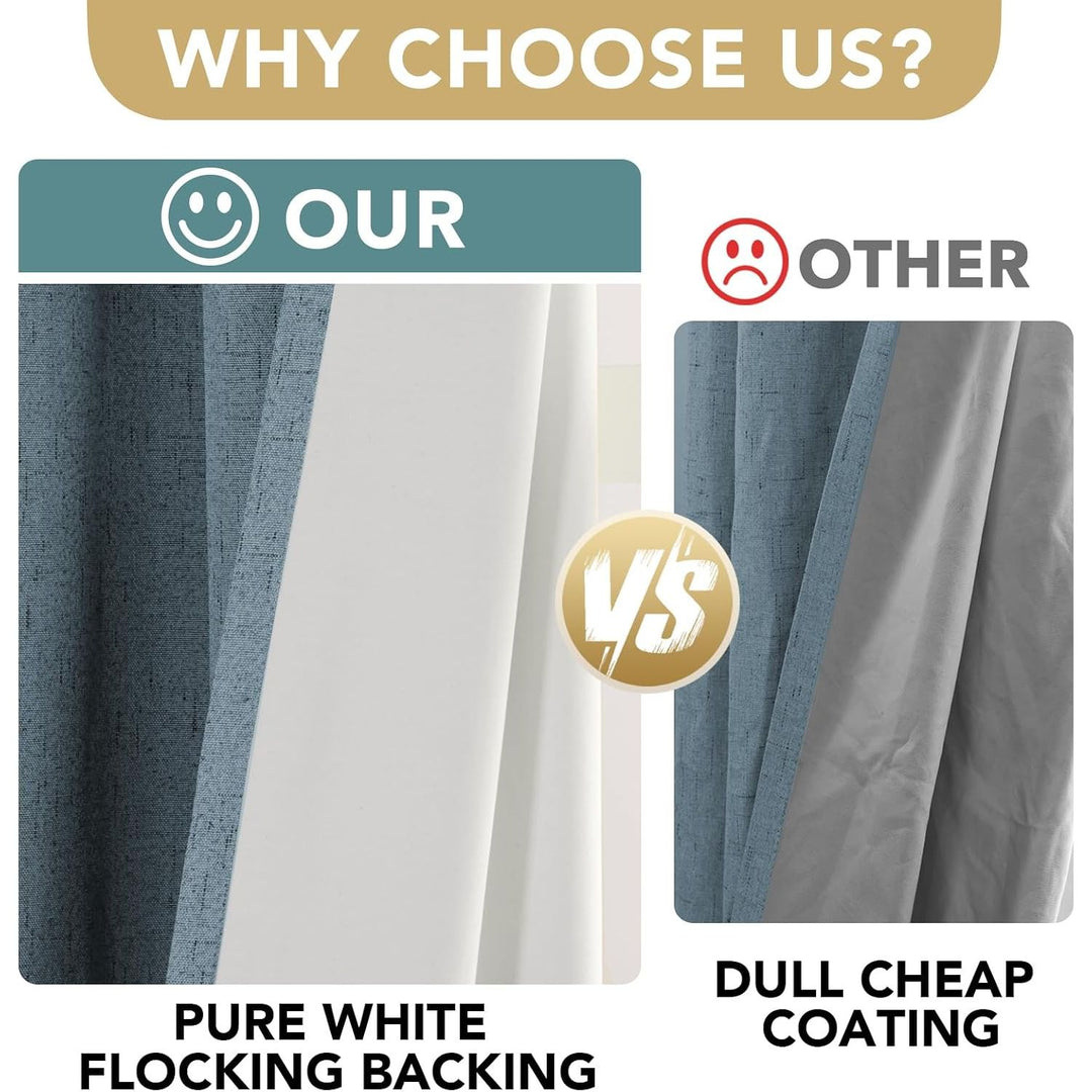 Linen-Look Blackout Curtains, Stone Blue, 52 x 54 in, 2 Panels - Just Closeouts Canada Inc.