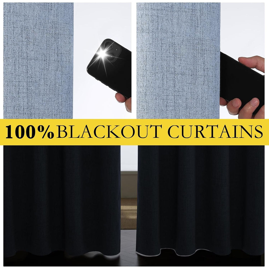 Linen-Texture Blackout Curtains, Stone Blue, 52 x 84 in, 2 Panels - Just Closeouts Canada Inc.