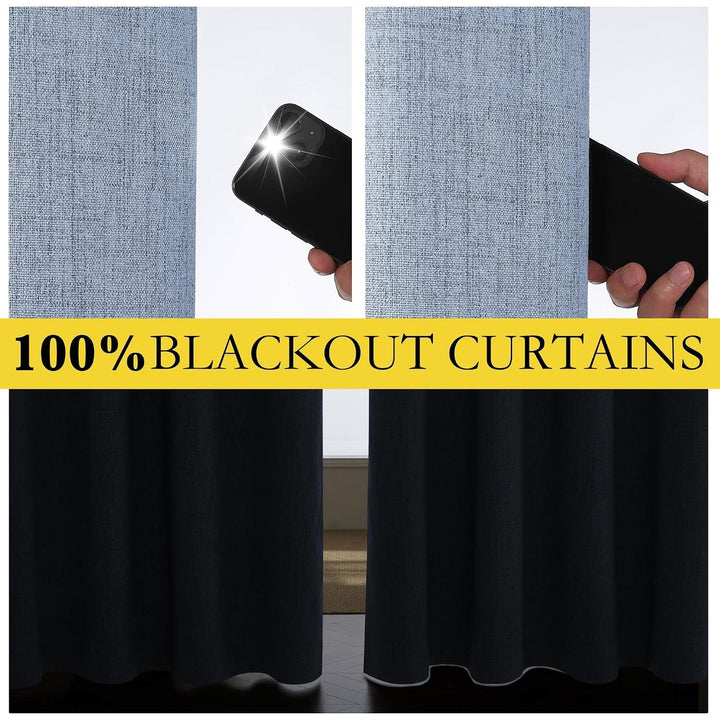 Linen-Texture Blackout Curtains, Stone Blue, 52 x 84 in, 2 Panels - Just Closeouts Canada Inc.