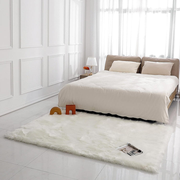 linmopm Faux Fur Rug Sheepskin Shag Fluffy Fuzzy 5x7 ft White Rugs for Bedroom Bedside Bed Floor Living Room Plush Rectangle High - Density Cushion Carpet Super Sofa Cover - Just Closeouts Canada Inc.