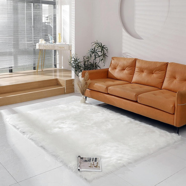 linmopm Faux Fur Rug Sheepskin Shag Fluffy Fuzzy 5x7 ft White Rugs for Bedroom Bedside Bed Floor Living Room Plush Rectangle High - Density Cushion Carpet Super Sofa Cover - Just Closeouts Canada Inc.