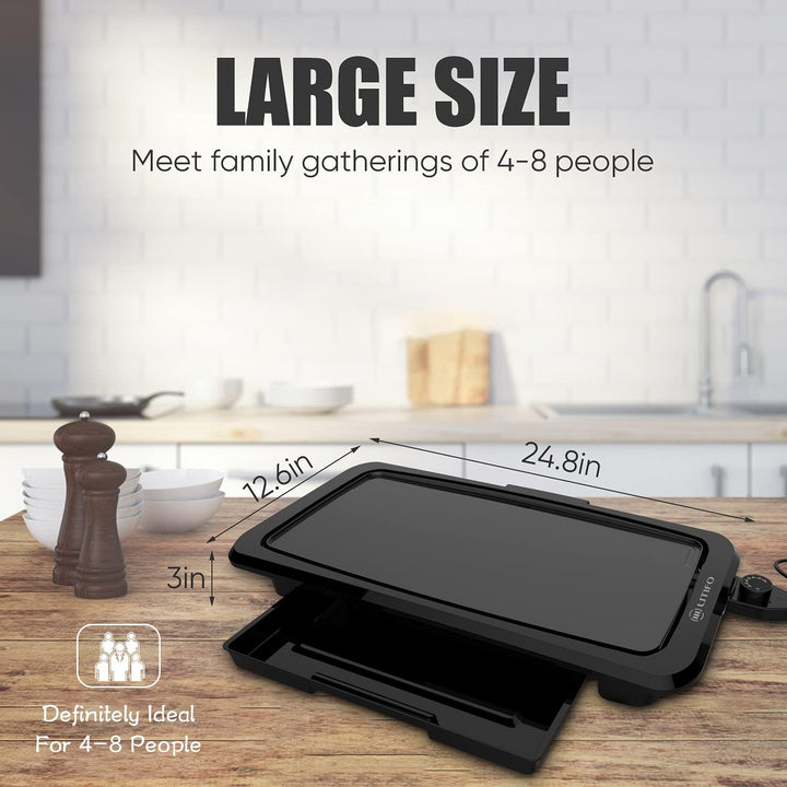LITIFO Electric Griddle Indoor, 1450W Nonstick Extra Large BBQ Griddle Pan; 5 Thermostat Modes with Removable Oil Drip Warming Tray - Just Closeouts Canada Inc.