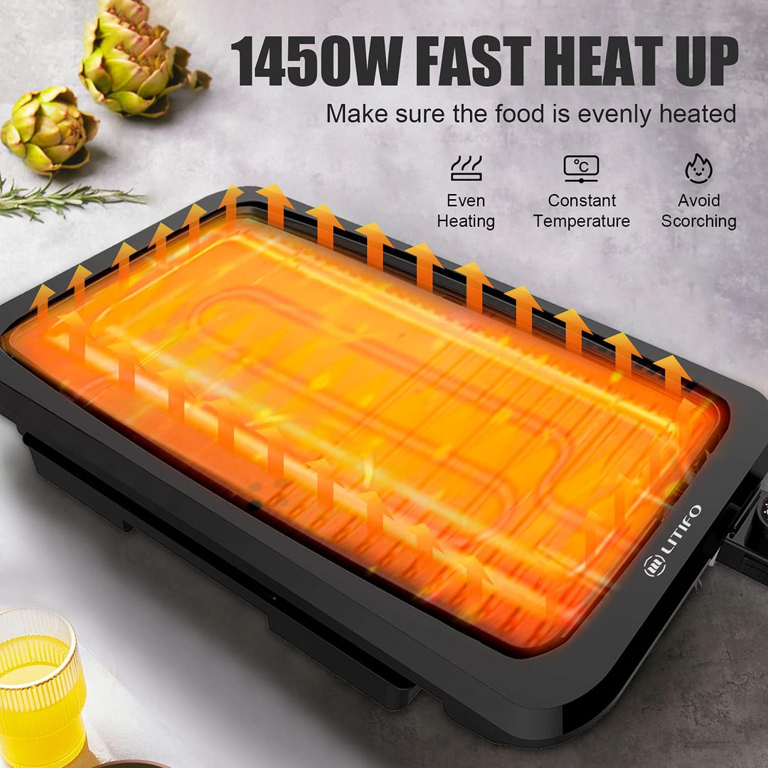LITIFO Electric Griddle Indoor, 1450W Nonstick Extra Large BBQ Griddle Pan; 5 Thermostat Modes with Removable Oil Drip Warming Tray - Just Closeouts Canada Inc.